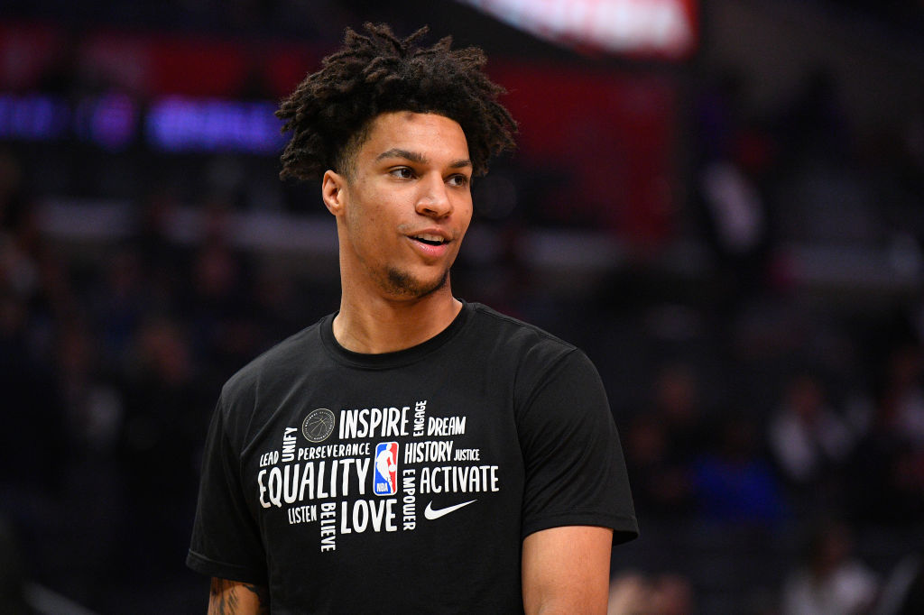 Memphis Grizzlies Forward Brandon Clarke looks on before an NBA game between the Memphis Grizzlies and the Los Angeles Clippers on February 24, 2020 at STAPLES Center in Los Angeles, CA. Photo by Brian Rothmuller/Icon Sportswire via Getty Images