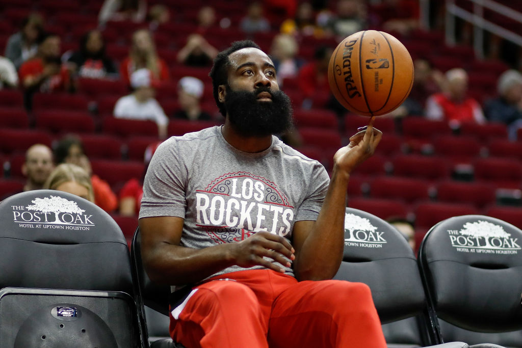 James Harden #13 of the Houston Rockets warms up before the game against the Minnesota Timberwolves at Toyota Center on March 10, 2020, in Houston, Texas. Photo by Tim Warner/Getty Images