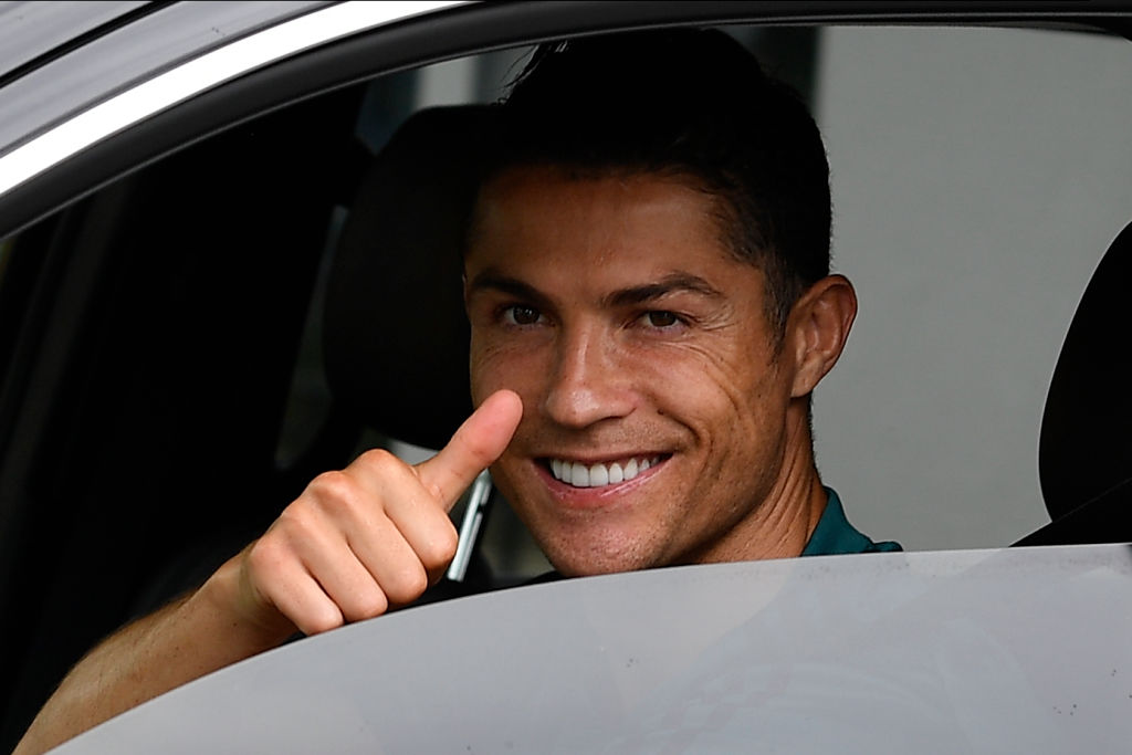 Cristiano Ronaldo exit in his car after resume training after a quarantine on May 19, 2020, at Juventus training ground in Turin. Photo by Mattia Ozbot/Soccrates/Getty Images