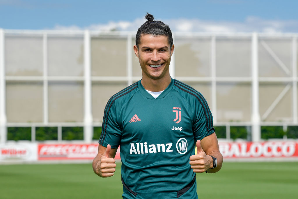 Cristiano Ronaldo poses for a photo during a training session at JTC on May 19, 2020, in Turin, Italy. Photo by Daniele Badolato - Juventus FC/Juventus FC via Getty Images